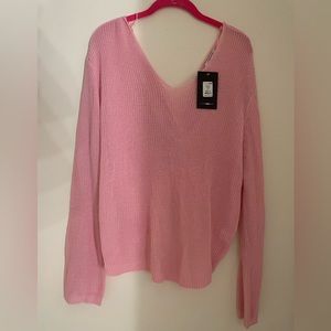 Woman’s: Off the shoulder, V-neck Pink Sweater w/back tied opening Size: 1XL